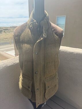 Polo Ralph Lauren Men’s S Wool Down Vest Suede Trim Olive Green/Brown Puffer S/P